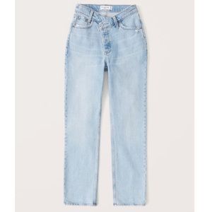 Abercrombie Curve Love High Rise Dad Jeans Asymmetrical Waist Long